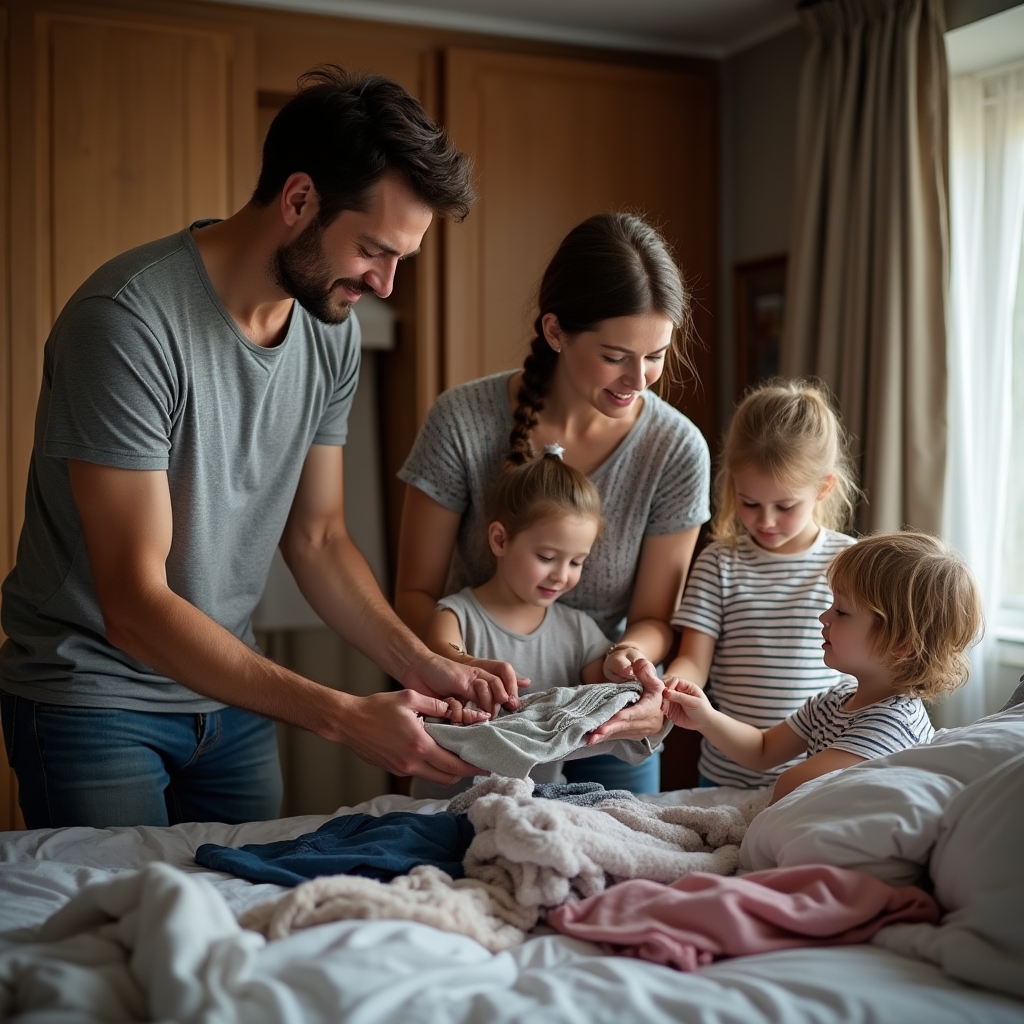 Familie care organizează împreună dulapul